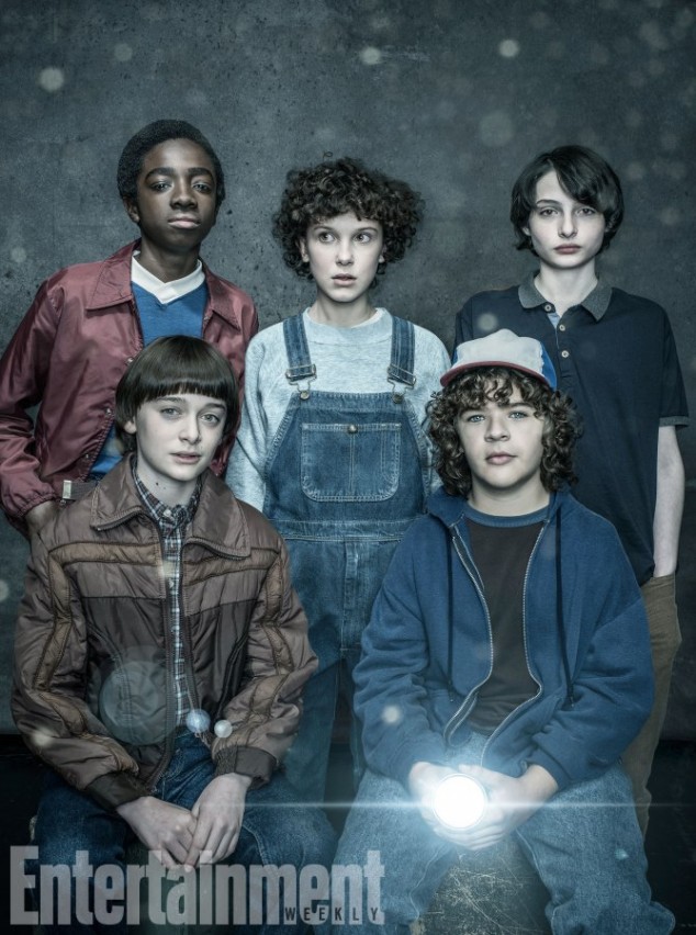 The Cast of Stranger Things, clockwise from bottom left, Noah Schnapp, Caleb McLaughlin, Millie Bobby Brown, Finn Wolfhard, Gaten Matarazzo photographed by Dan Winters for Entertainment Weekly on January 28th, 2017 in Los Angeles California. Styling: Jill Roth; Brown Hair: Blake Erik/Jed Root, Makeup: Gianpaolo Ceciliato/Jed Root, Groomer: Erika Parsons/Art Department; Groomer: Adrienne Herbert/Art Department; McLaughlin Grooming: Vonda K. Morris, Prop Styling: Charlotte Malmlof