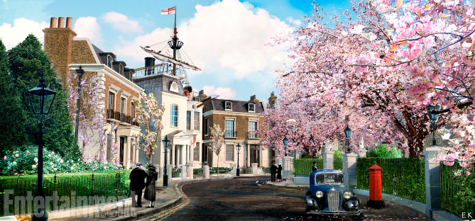 Mary Poppins Return (2018) Concept art - Cherry tree Lane - spring ANY ADDITIONAL USAGE SHOULD BE CLEARED WITH DISNEY