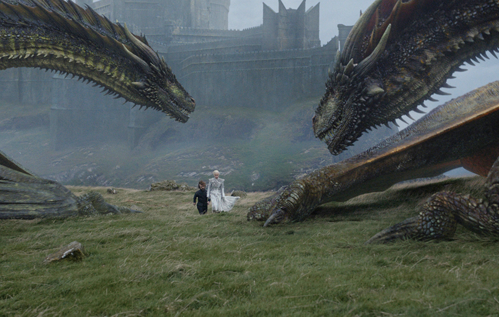 Peter Dinklage as Tyrion Lannister and Emilia Clarke as Daenerys Targaryen